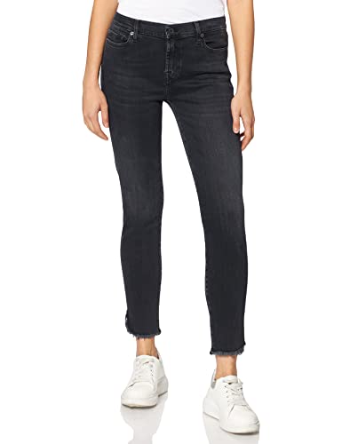 7 For All Mankind Damen The Skinny Crop Luxe Vintage Any Time With Frayed Curved Hem Jeans, Black, 28W 30L EU