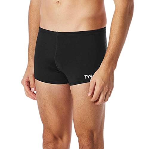 TYR Polyester Durafast Elite Solid Square Leg Mens Swim Suit, 30 (Black)