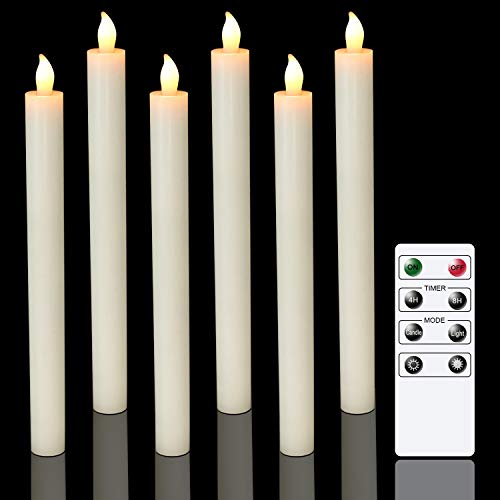 Eldnacele Set von 6 Flammenlosen Flackernden Kerzen Echtwachskerzen led Stabkerzen mit Fernbedienung Timer für Zuhause und Hochzeitsdekoration Weihnachtsdekoration(Elfenbein)