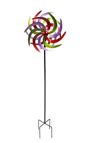 LINDER EXCLUSIV XXL Doppelwindrad Windrad Garten Dekoration Windspiel Metall 140 cm Ø 38 cm 4 Farben (rot blau grün)