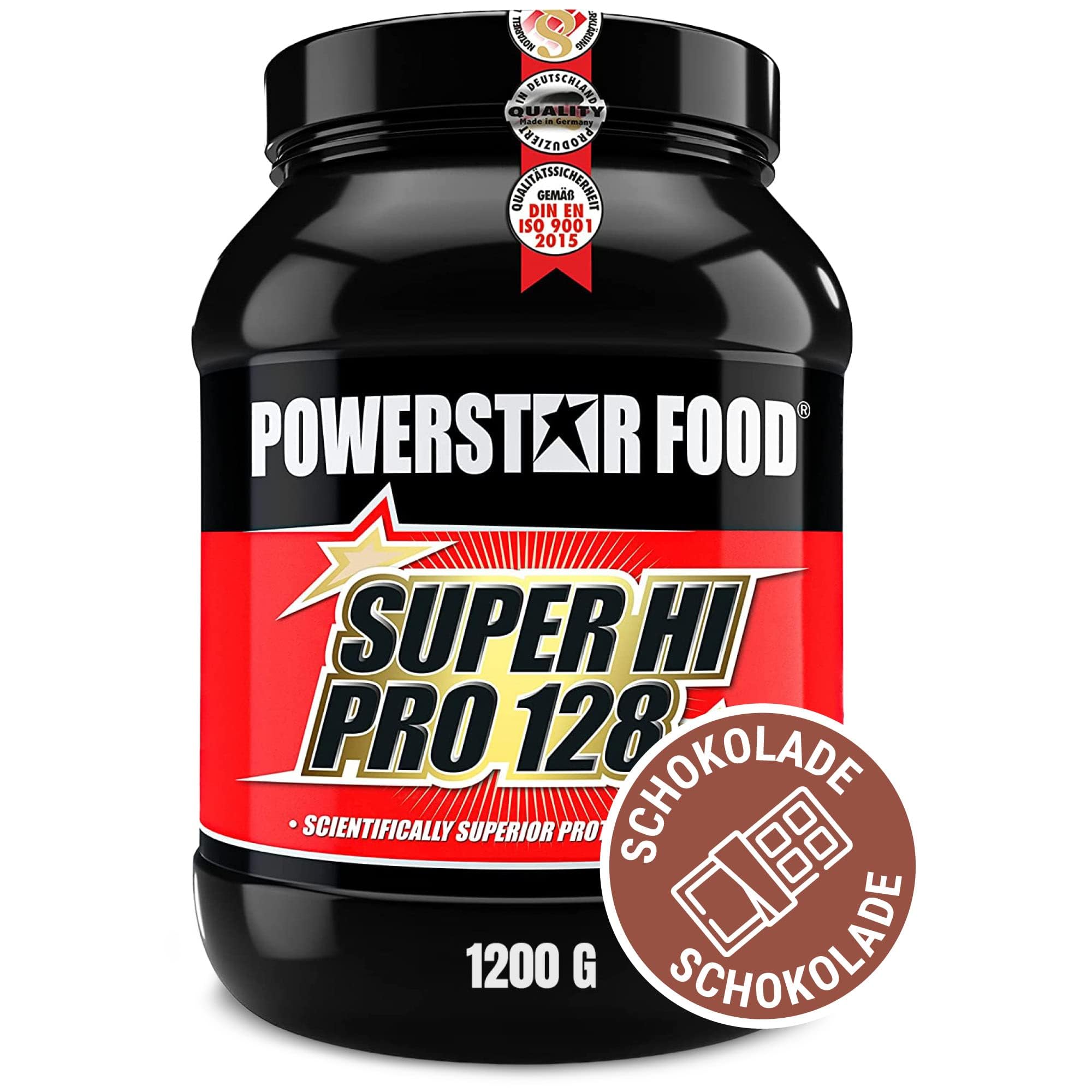 Powerstar SUPER HI PRO 128 | Mehrkomponenten Protein-Pulver Chocolate 1200 g | Höchstmögliche Biologische Wertigkeit | Eiweiß-Pulver mit 78% Protein i.Tr. | Protein-Shake zum Muskelaufbau