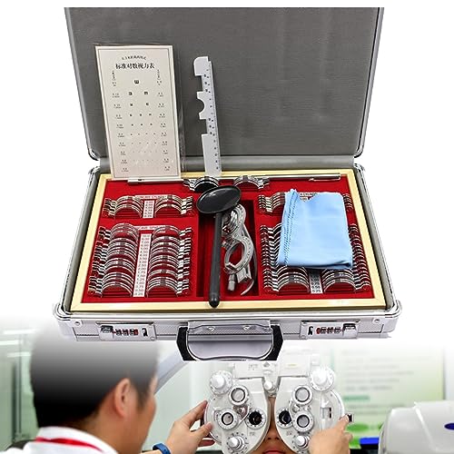 104-tlg Testlinsen-Set mit Messbrille Testrahmen, Optische Linse Optometrie Felgenkoffer mit Messbrille Test Frame Evidence Box Aluminium Felge Kit