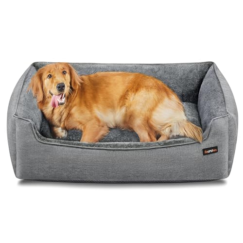 FEANDREA XXL Hundebett, Hundesofa, Bezug abnehmbar und maschinenwaschbar, kuscheliger Hundekorb, grau PGW12GG