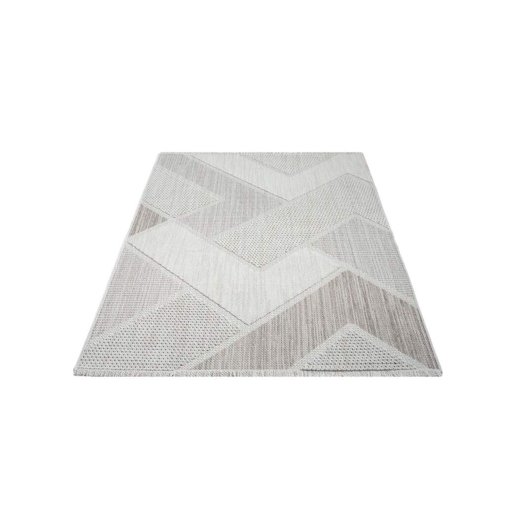 carpet city Teppich Kurzflor Wohnzimmer - Beige, Grün - 140x200 cm - Teppiche Fransen Boho-Style - Geometrisches Muster - Schlafzimmer, Esszimmer