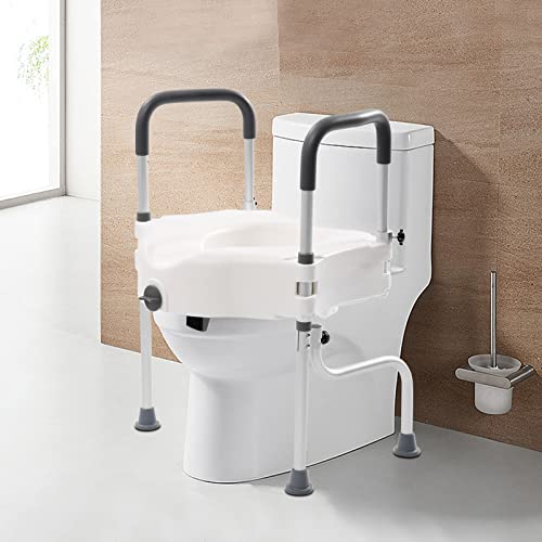 WC Sitzerhöhung Toilettenerhöhung mit Armlehnen Verstellbare Armlehnen 170° Beinschwenkung, Ergonomische Gestaltung Toilettenaufsatz für Senioren Erwachsene Weiß