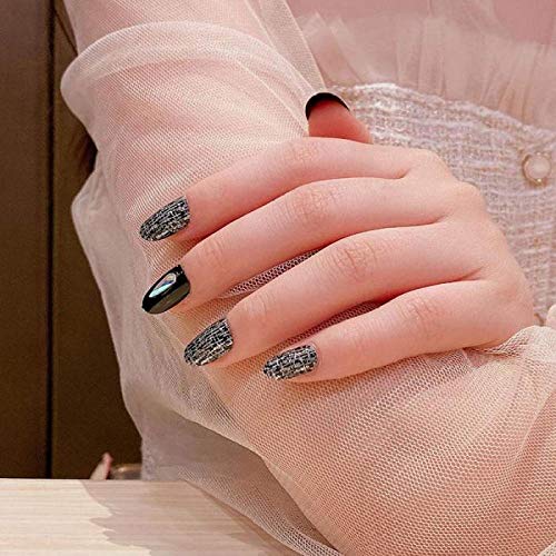 CSCH Künstliche Holographic Silver Glitter Press On Nails Short Style Daily WearPink Lady False Nails Oval Shape Nail Art Tips