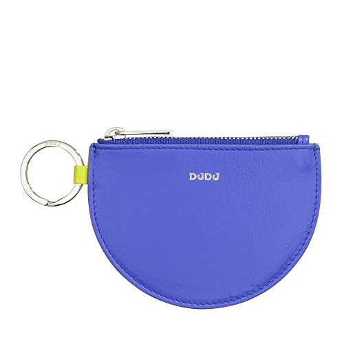 DUDU Damen Mini-Ledermünzgeldbörse mit Reißverschluss und Schlüsselanhänger im zweifarbigen Slim-Design Kornblume