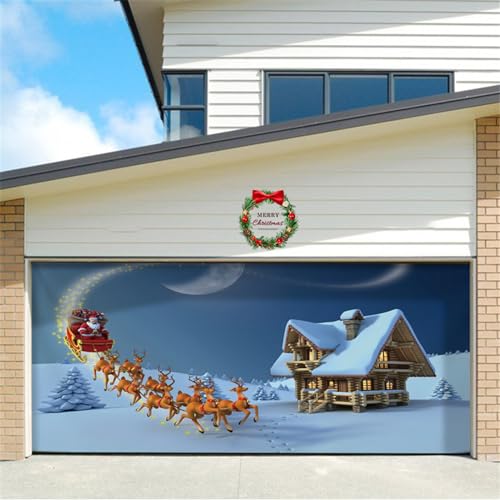 GUASDIE Weihnachts-Garagentor-Banner, Weihnachts-Garagentor-Dekorationen Große Frohe Weihnachten-Garagentor-Wandbilder hängende Weihnachtsbanner für die Weihnachtsfeier im Freien,D,16x7 ft