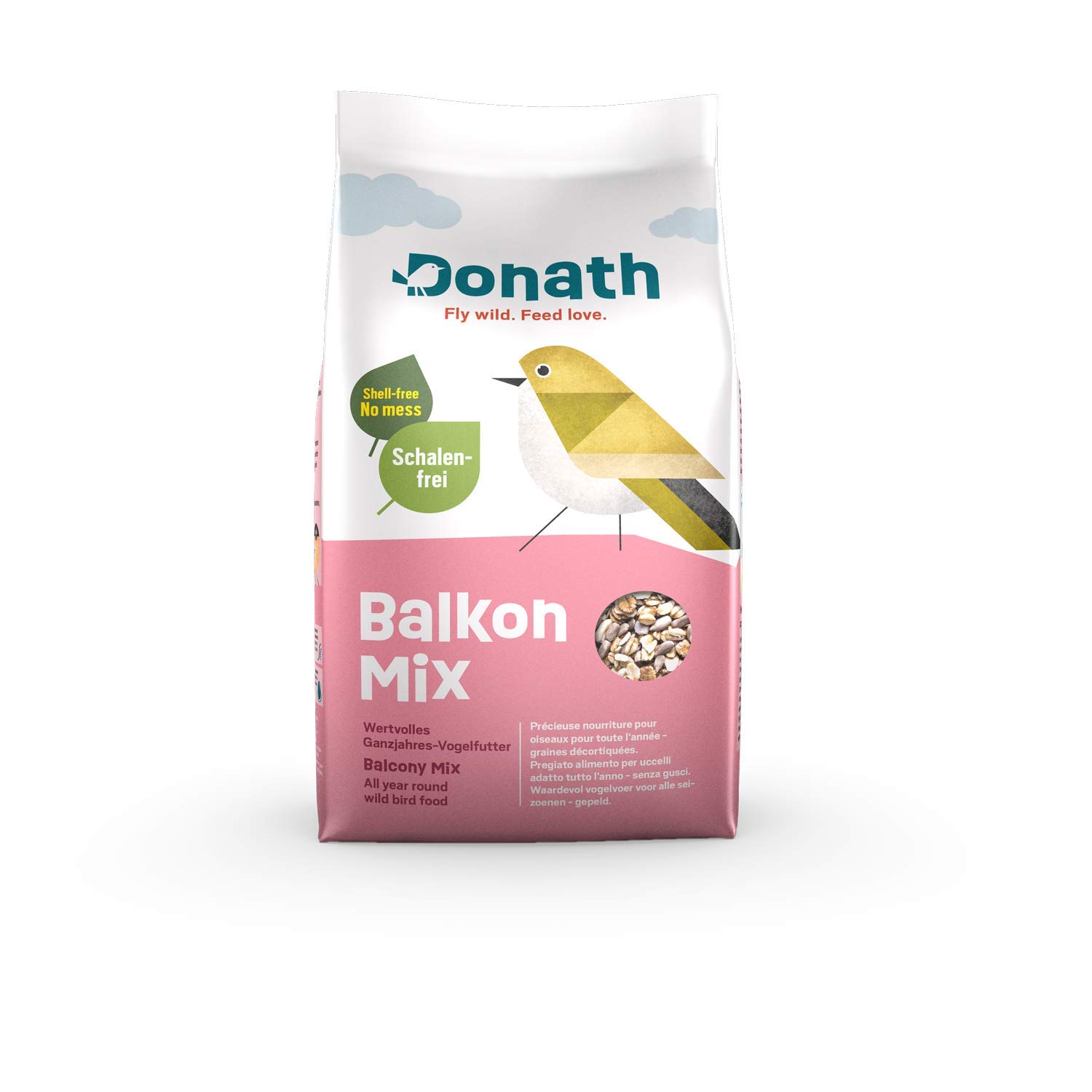 Donath Balkon Mix - schalenfreie Mischung für einen sauberen Balkon - wertvolles Ganzjahres Wildvogelfutter - aus unserer Manufaktur in Süddeutschland - 9 Kg