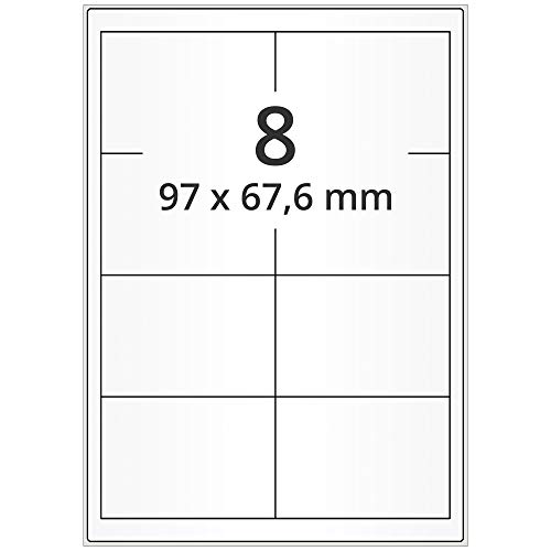 Labelident wetterfeste Folienetiketten - 97 x 68 mm - 800 PET Polyester Etiketten transparent matt, selbstklebend, 100 Blatt DIN A4 Bogen
