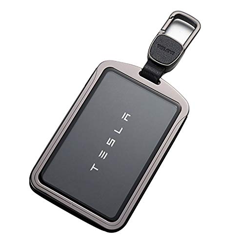 Kwak's Kartenhalter Kompatibel für Tesla Modell 3 Aluminiumlegierung Schlüsselabdeckung Gehärtetes Glasabdeckung All-Inclusive Kartenschutz(1#grey)
