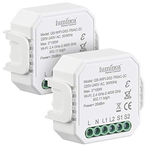 Luminea Home Control LED-Dimmer-Lichtschalter: 2er-Set WLAN-Unterputz-2-Kanal-Lichtschalter & -Dimmer, App (LED-Dimmer 230V)