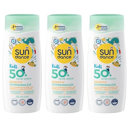 SUNDANCE Sonnenschutz Sonnenmilch Kids sensitiv, LSF 50+, 3er-Pack (3 x 200 ml), 600 ml