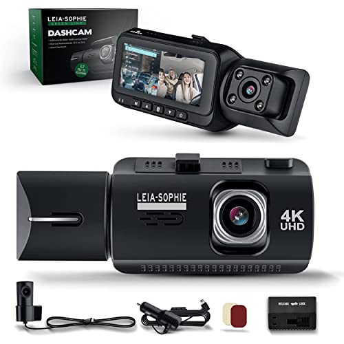Leia-Sophie Dashcam 4K - Hochauflösende UHD Lens - Akkubetriebene Infrarot Nachtsicht Auto Kamera - 3,2 Zoll IPS-Display - Hitze- und Kältebeständig - Gratis USB-Kabel + Autoladekabel