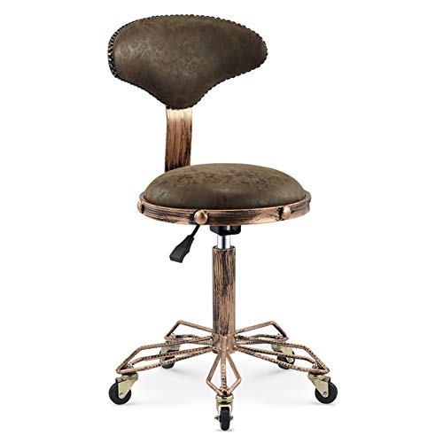 NACHEN Vintage Industrial Style Salon Hocker Höhenverstellbar Rollend Drehbarer Bürostuhl Massage Spa Hocker Stuhl mit Rückenlehne