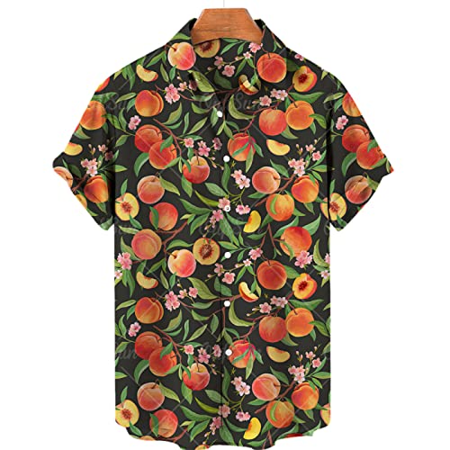 SHOUJIQQ Herren-Hawaii Hemd Aloha Hemden-Frucht Pfirsich Muster Bedruckt Kurzarm-Shirt Sommer-Strand-Lässige Bluse Mit Knöpfen Für Unisex-Party-Kleidung, A,Medium