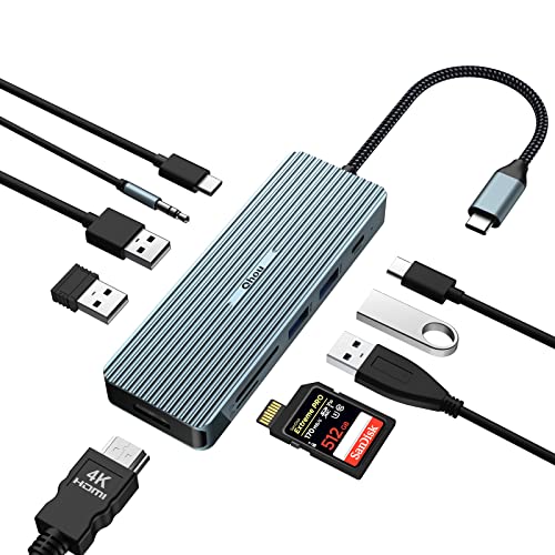 USB C Hub, USB C-Adapter, 10 in 1 MacBook Pro/Air iPad Pro Dongle mit 4K HDMI, USB C Docking Station (PD 100W, USB 3.0, SD / TF-Kartenleser, 3,5 mm Audio) für Laptop und Andere Geben Sie C -Geräte ein