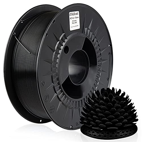Midori® PETG Filament | 1,75mm 3D-Drucker-Filament 1kg Spule in Schwarz | Verwicklungsfreies Filament für 3D-Drucker & Stift