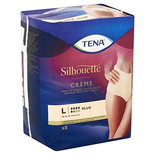 TENA Silhouette Plus High Waist — Inkontinenz-Einweg-Unterwäsche — nach der Geburt — für mittelschweres bis schweres Auslaufen der Blase — cremefarben — Größe L — 1 Packung mit 8 Stück