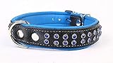 Capadi K0763 Hundehalsband mit Napaleder unterlegt und Starkes Hundehalsband aus Echtleder verziert mit farbigen Kristalsteinen, Blau, Breite 30 mm, Länge 63 cm