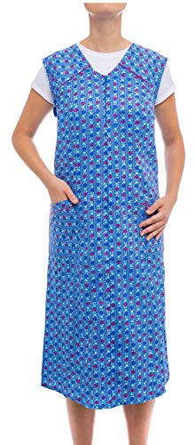 Tobeni Damen Kittelschürze lang mit Reissverschluss und Taschen ohne Arm 100% Baumwolle Farbe Design 11 Grösse 52