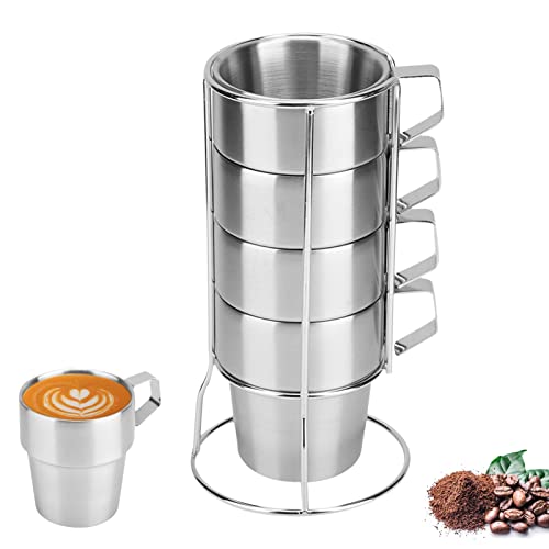4Pcs Edelstahl Tassen Set stapelbar Kaffeebecher mit Halter, für Home Cafe