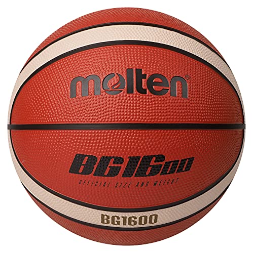 Molten BG1600 Basketball, für drinnen und draußen, Gummi, Größe 6, orange/elfenbeinfarben, geeignet für Jungen im Alter von 12, 13, 14 und Mädchen im Alter von 14 und Erwachsene, 32
