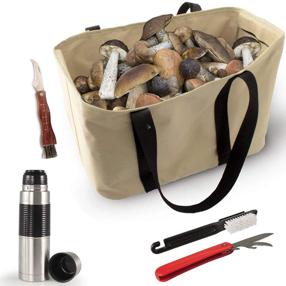 Franquihogar Pilzsammlerset: Pilztasche mit Taschenmesser, Bürste und Pilzmesser Plus Thermosflasche