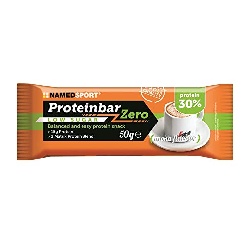 NAMEDSPORT> Proteinbar Zero, Proteinriegel mit Mokka-Geschmack mit 35% Protein, Ideal als Snack oder nach dem Training, Glutenfrei, Palmölfrei, Marke aus Italien, Box mit 12 Stück