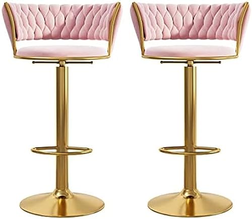 Drehbare Barhocker im 2er-Set – höhenverstellbare Stühle mit Fußstütze – Samt-Barhocker für Küche, Esszimmer – höhenverstellbar 65–80 cm,Rosa,1 STÜCK