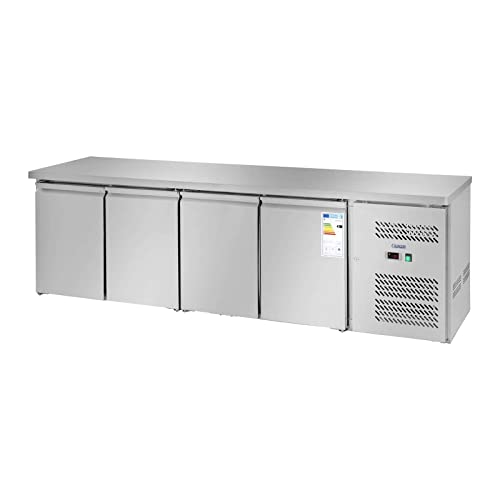 Royal Catering Kühltisch Arbeitstisch mit Kühlung RCLK-S449 (450 Liter, Edelstahl Arbeitsplatte, 343 W Secop Kompressor, 2 Kühlfächer, Kältemittel R290)