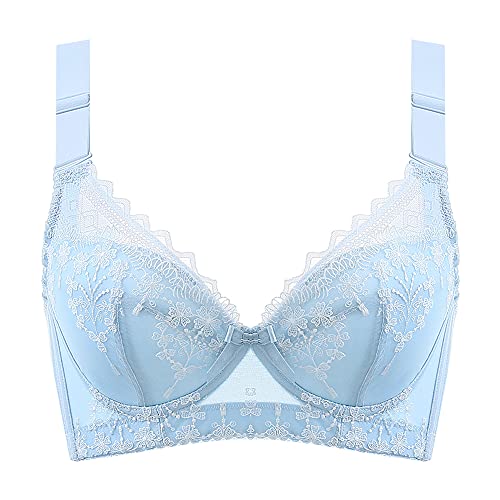 Damen Minimizer-Bügel-BH, ungefüttert, volle Figur-Stickerei, Übergröße, alltägliche Bralette, geraffte Spitze, Dessous-BHs (Farbe: Himmelblau, Größe: 90H)