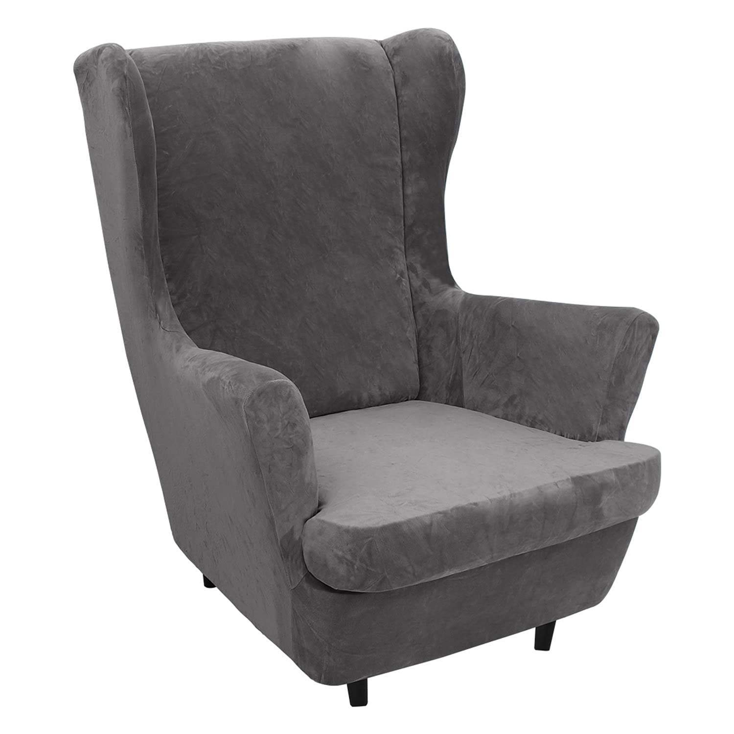 2 Stück Samt Plüsch Stretch Sesselbezug Ohrensessel Schonbezug Ohrensesselbezuga Möbelbezüge Für Sessel Stühle Wohnzimmer (Gray)