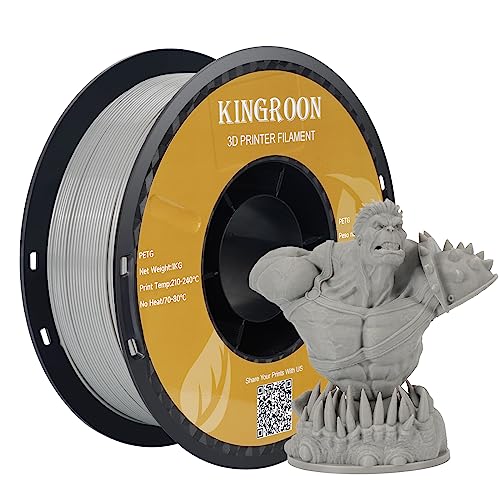 Kingroon Filament, Solid Grey 1,75 mm PETG, 3D-Drucker-Filament PETG, Maßgenauigkeit +/- 0,03 mm, 1 kg Spule, 3D-Druck-Filament für 3D-Drucker