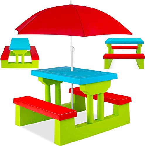 COIL Kindertische und Gartenbänke mit Sonnenschirm - Vielseitige Kindersitzgruppe, Picknicktisch, Kinderbank, Stuhl, für Kinder ab 3 Jahren - Kindertisch Mit Stühlen - Kinderstuhl Und Tisch(Grün)