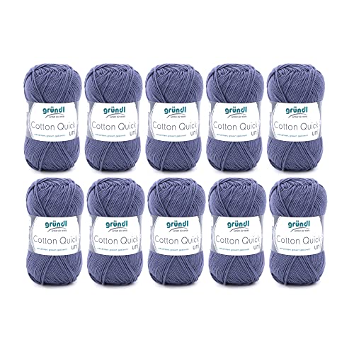 Gründl Cotton Quick uni, Vorteilspack 10 Knäuel, graublau Handstrickgarn, Baumwolle, Grau Blau, 29 x 12 x 7 cm, 220