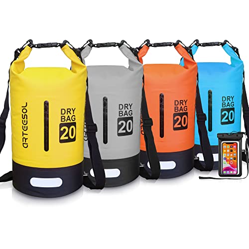 arteesol Dry Bag - 5L 10L 20L 30L Waterproof trockener Beutel/Sack wasserdichte Tasche mit Langem justierbarem Bügel für Kayaking Boots-Ausflug Kanu/Fischen/Rafting/Schwimmen/Snowboarding (Gelb, 10L)