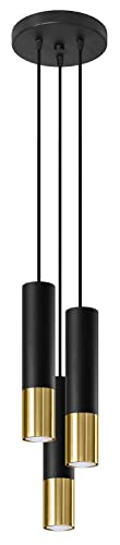 SOLLUX LIGHTING Lino 3P Spotlight Decken-Pendelleuchte, skandinavisches & rustikales Design, austauschbare GU10-Glühbirne, 3 x 40 W, Naturholz, schwarz, 20 x 20 x 100 cm