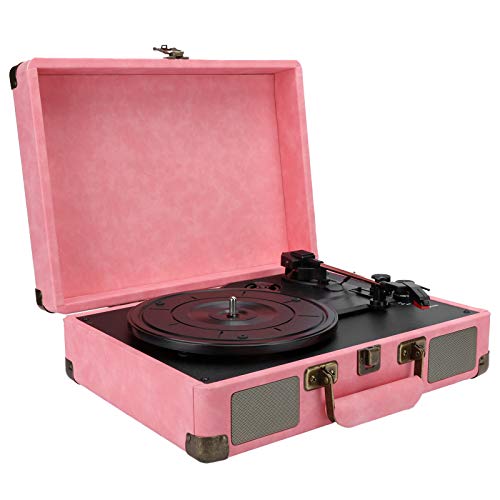 Schallplattenspieler, Tragbarer Vintage Schallplattenspieler Bluetooth-Plattenspieler 33/45/78 U/Min 100-240 V Unterstützung 7/10/12 Zoll Schallplatten(rosa EU)