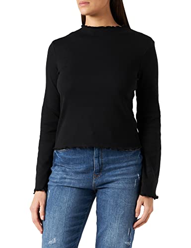 Urban Classics Damen Ladies Rib Turtelneck Longsleeve T-Shirt, Black, 3XL