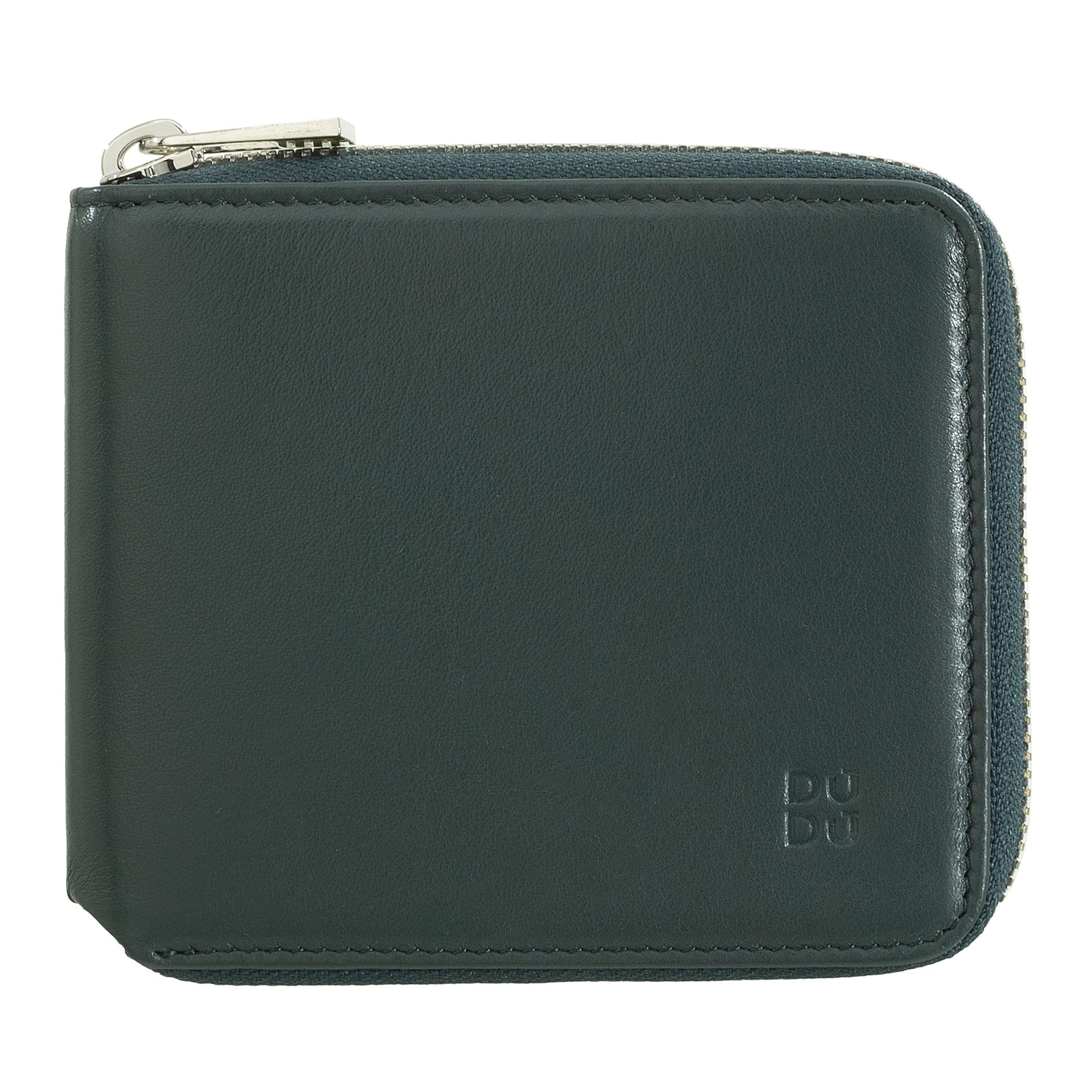 DuDu Herren-Brieftasche RFID, aus weichem Leder mit kleinem außenliegendem Reißverschluss und 6 Kreditkartenfächern. Mangrove
