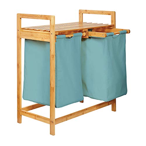 Lumaland Wäschekorb aus Bambus, mit 2 Wäschesäcken, 73x64x33 cm Babyblau
