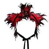 Keland Victorian reale natürliche Feder Shrug Schal Schulterumhang Cape Gothic Kragen Halloween-Kostüm (Rot)