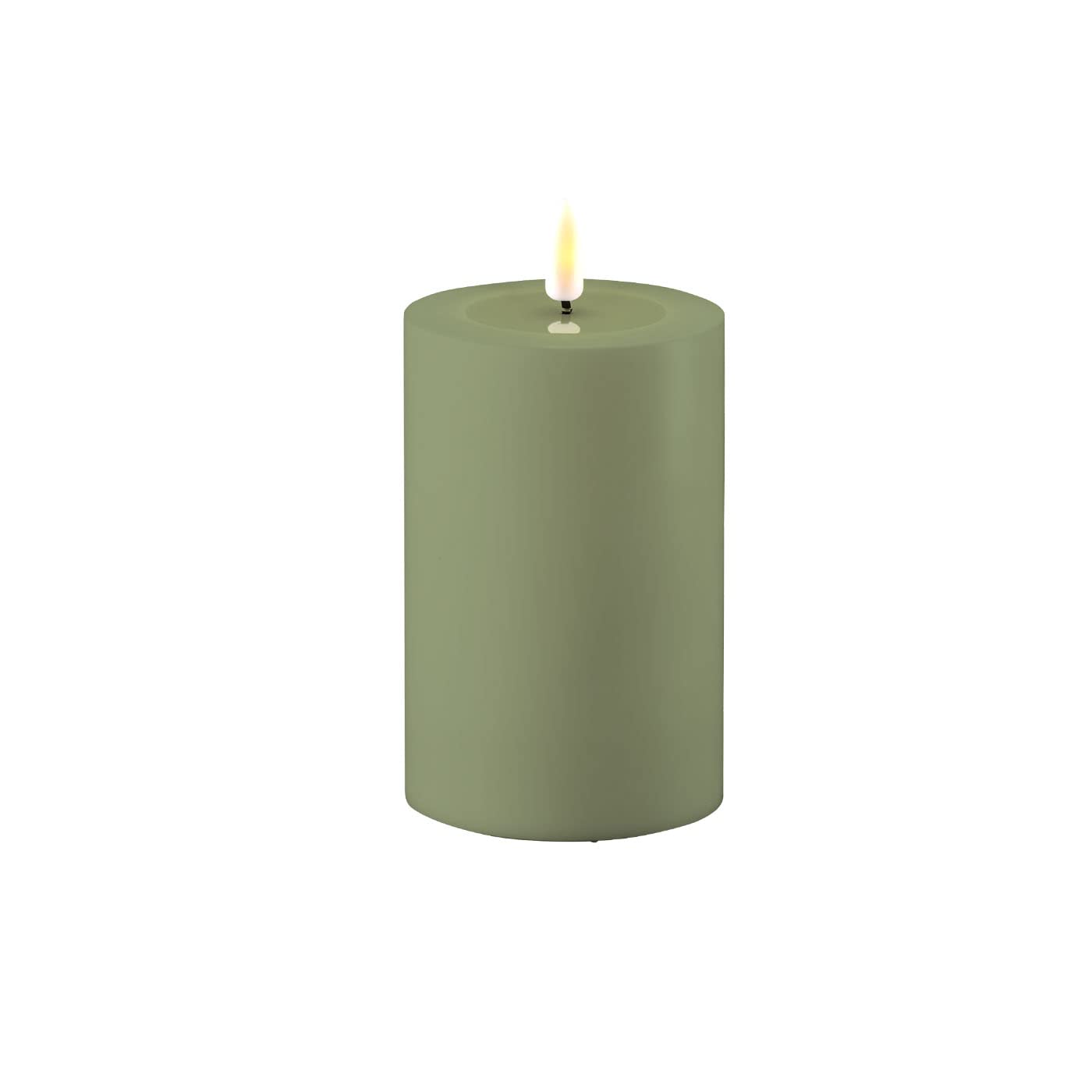 ReWu LED Kerze Deluxe Homeart, Outdoor LED Kerze (Kunststoff – Kein Echtwachs) mit realistischer Flamme, warmweißes Licht, Hitzebeständig für den Aussenbereich– (Staubiges Grün)