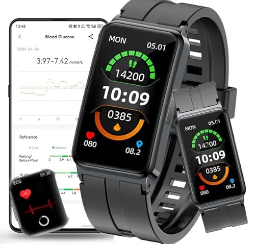 Fohatu ECG Smartwatch 𝐁𝐥𝐮𝐭𝐳𝐮𝐜𝐤𝐞𝐫,𝐁𝐥𝐮𝐭𝐳𝐮𝐜𝐤𝐞𝐫 Fitness-Tracker 𝐄𝐂𝐆 Pulsschlag Temperatur Pulsschlag Blut Blutsauerstoff Schlafüberwachung, Schrittzähler Aktivitätstracker,Black