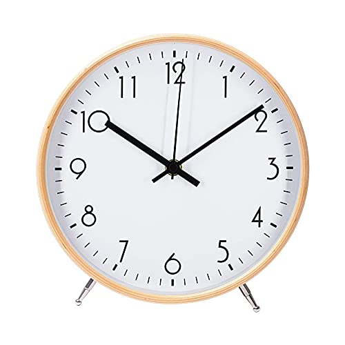 ALEENFOON 8.6 Zoll Holz Uhr Modern Leise Wanduhren Tischuhr für Wohnzimmer Küche Ohne Tickgeräusche Innenuhr Nicht Tickende Wanduhren Hängende Uhr (Weiß)