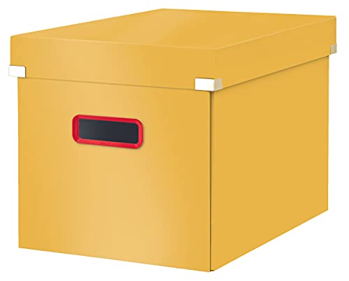 Leitz Click & Store große Aufbewahrungsbox Cube, Faltbare Aufbewahrungsbox mit Deckel, Stabiler Premium-Karton, zum Transport und zur Ablage von Dokumenten, Cosy Serie, Warmes Gelb, 53470019