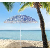 zeitzone Sonnenschirm Strand Muschel Blau mit Muscheldeko Gartenschirm Erdspieß Ø 180cm