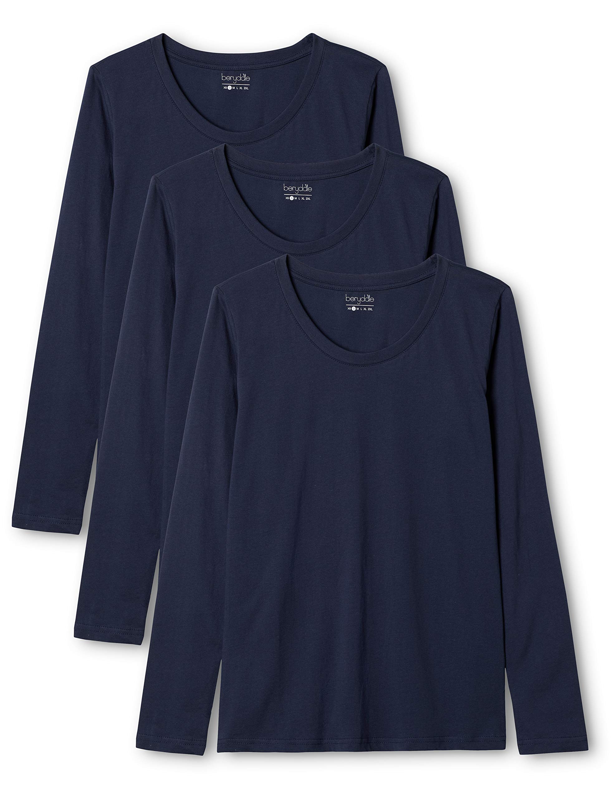 berydale Damen Langarm-Shirt mit Rundhalsausschnitt aus 100% Baumwolle im Multipack