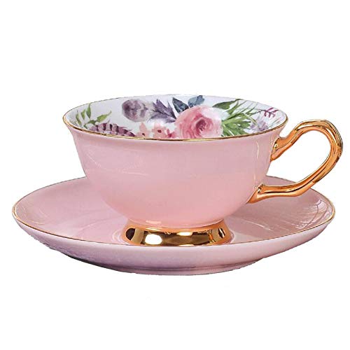Kaffeetassen mit Untertassen,Porzellan Keramik Tee Tasse,Tee Set,Kaffeetassen Bone China,Moderne Retro Teetasse Und Untertasse,Rose Blume Multicolored,Pink